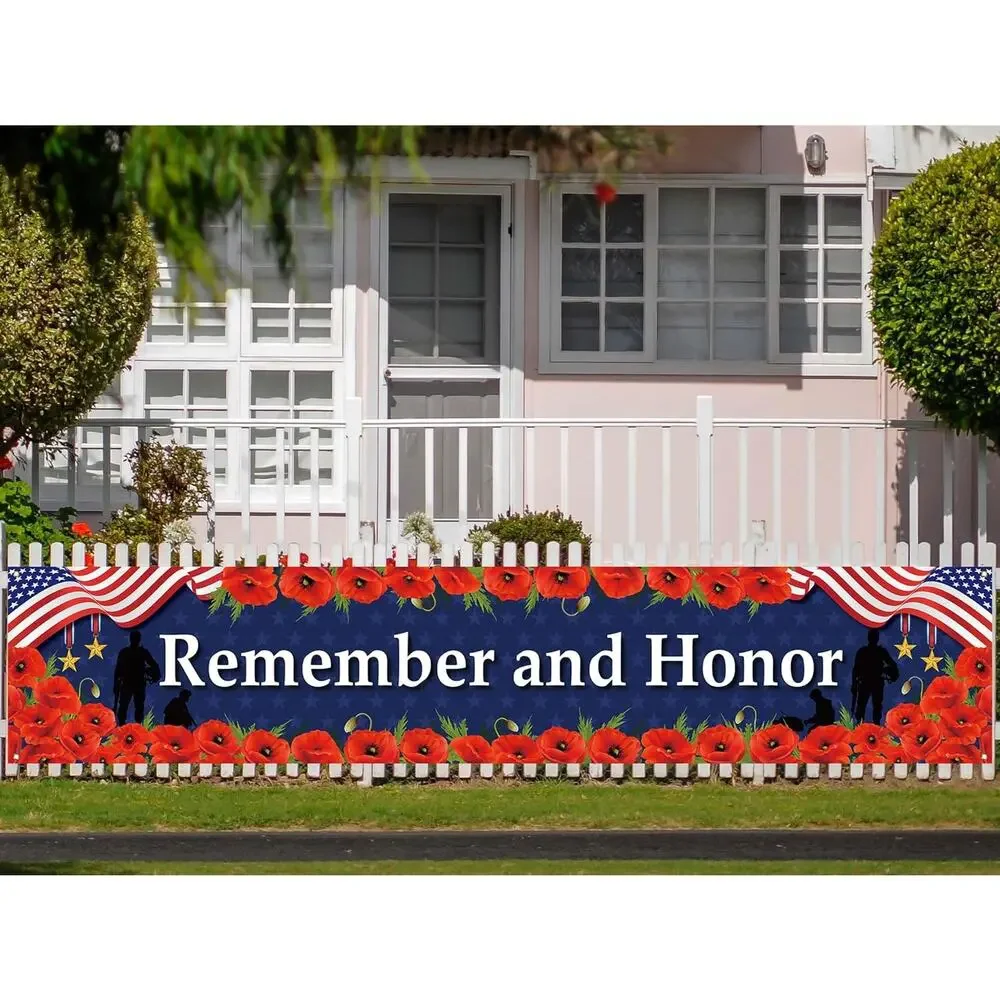 Memorial Day Fence Banner Remember Honor 4th July Patriotic Yard Decor